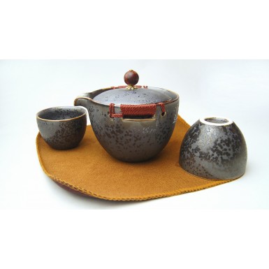 Чайный сервиз дорожный -  Каменный, бордо/серый, керамика, 3 предмета