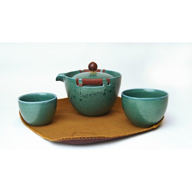 Чайный сервиз дорожный -  Каменный, бирюзовый, керамика, 3 предмета
