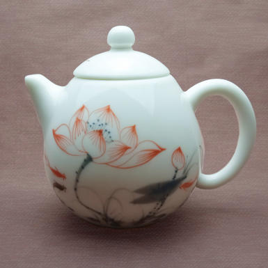 Чайник - 'Белый Нефрит' Лотос, фарфор, ручная роспись, 240 мл, Китай
