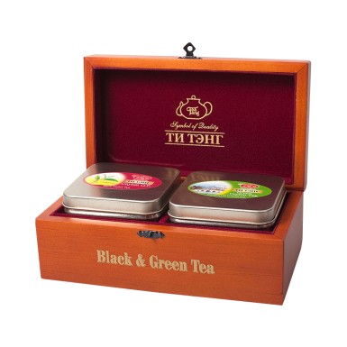 Чай ТМ 'Ти Тэнг' чёрный и зелёный в деревянной шкатулке 'Роял Брю', 150 гр.
