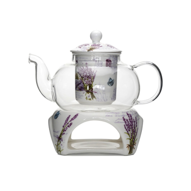 Чайник - Душистая Лаванда, чайник 600мл., нагреватель, стекло, фарфор.