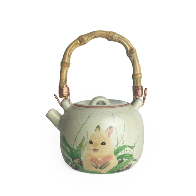 Чайник - Кролик, с бамбуковой ручкой, керамика, 210 мл.