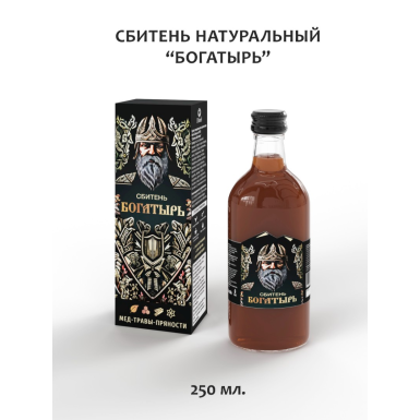 Сбитень башкирский на меду - Богатырь, стеклянная бутылка, 250 мл., Россия