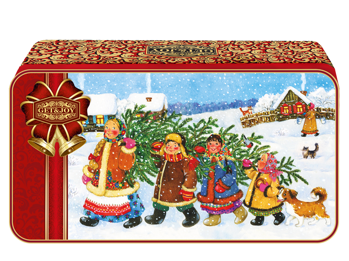 Чай китайский чёрный в шкатулке - Елка к празднику, жесть, 50 гр.
